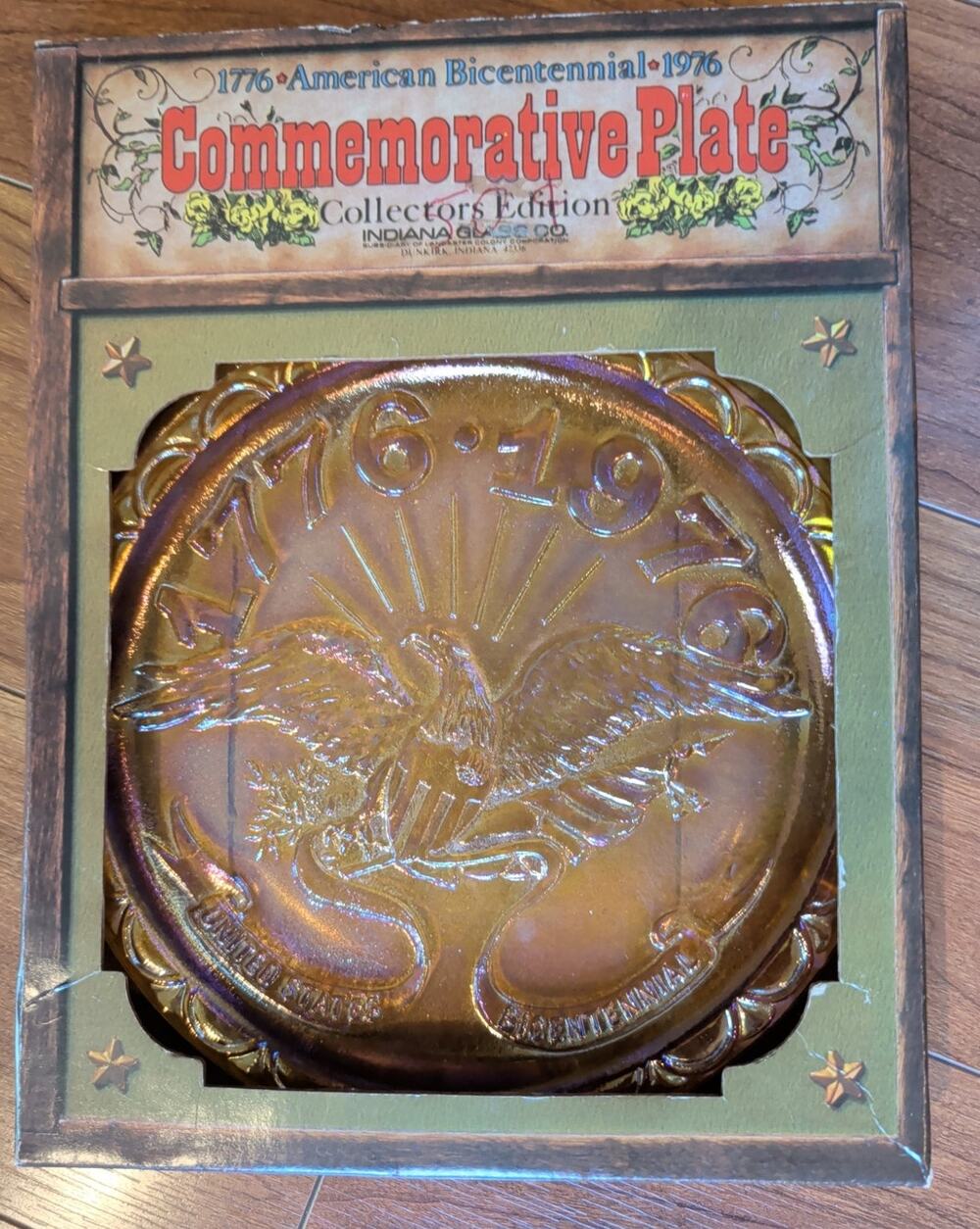 Indiana Glass BICENTENNIAL Carnival Glass Commemorative Plate #1960 Eagle in BOX